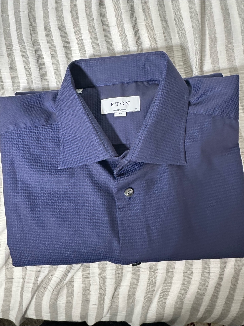 Eton Men's Navy Contemporary Textured Dress Shirt size 18/46 XXL Excellent